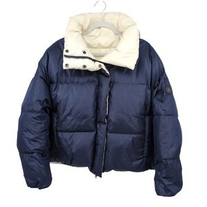 Sweaty Betty Downfall Reversible Down Puffer‎ Jacket Womens Large Navy Cream
